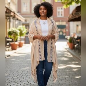 ONE SIZE Boho Kimono Embroidery NWOT Long Duster Cardigan Fits Misses & Plus